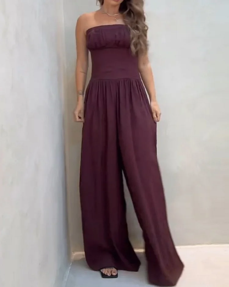 Sleeveless solid color waist jumpsuit