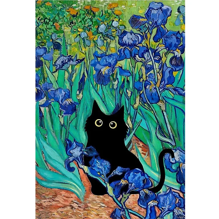 The Black Cat In Van Gogh'S Iris (45*65CM) 11CT Stamped Cross Stitch gbfke