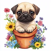 Pug in a Flower Pot - Diamond Painting