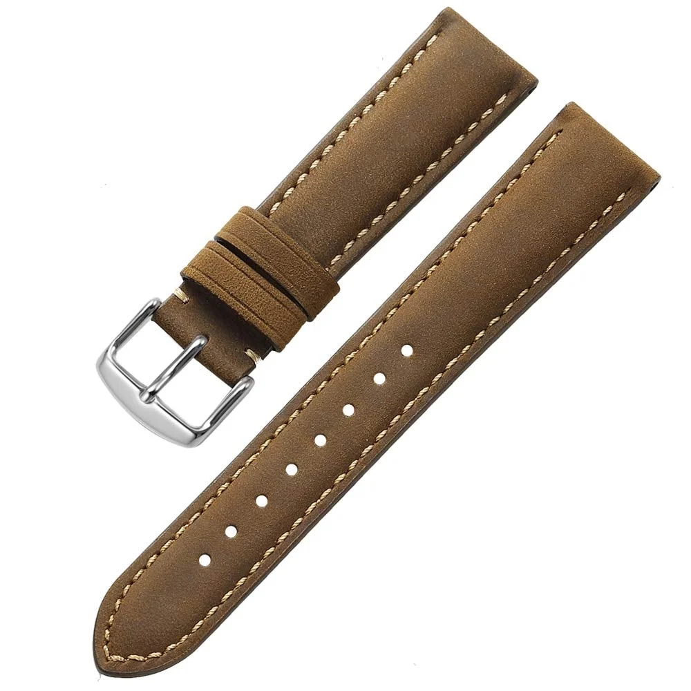 Genuine Calf Leather Watch Band Alligator Grain Padded for Men Women Color & Width Gold Silver