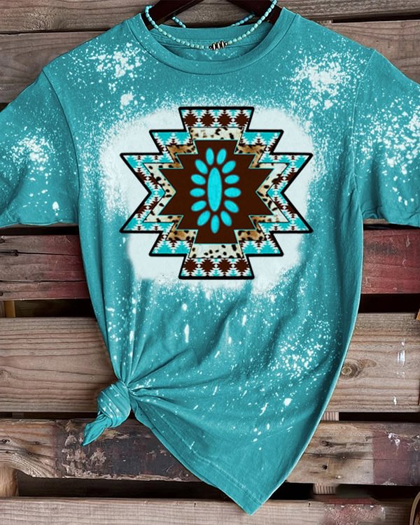 Vintage Turquoise Tie-Dye Gradient T-Shirt