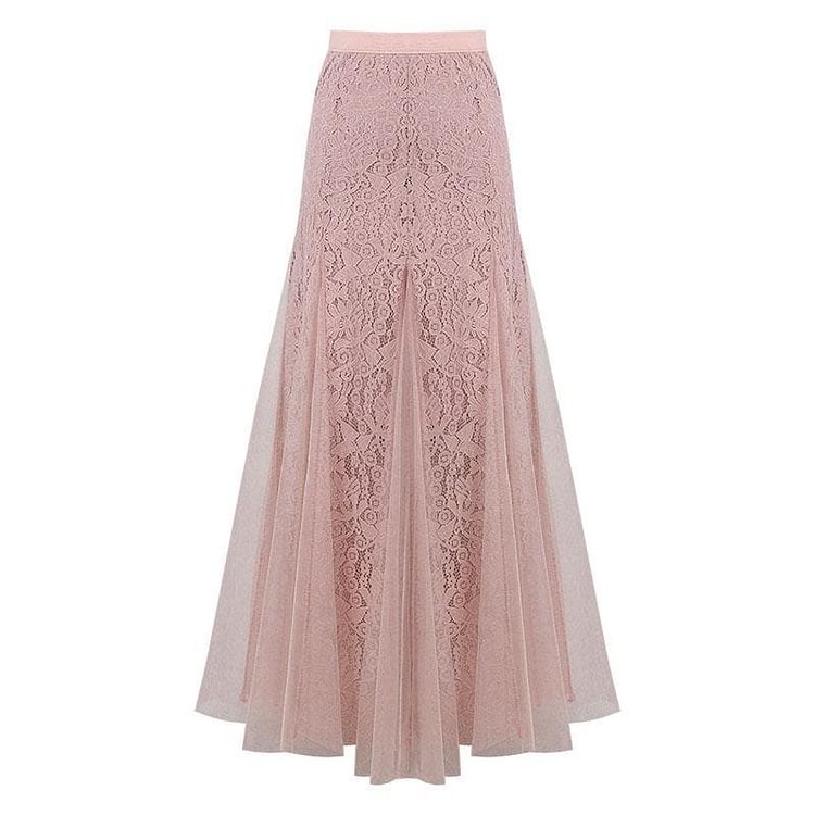 Pink/Black High Waist Lace Tulle Skirt SP1812087