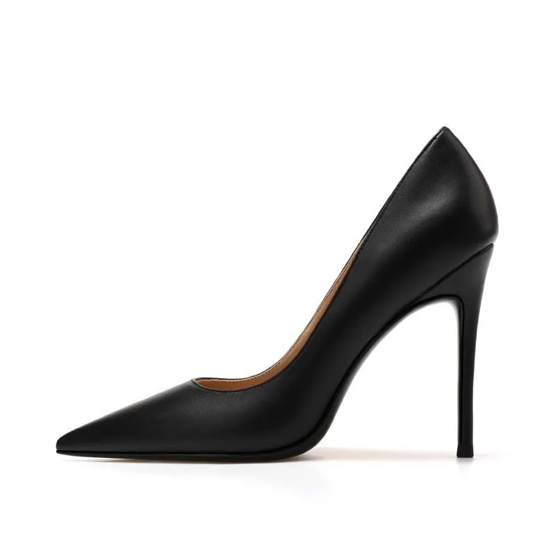 Breakj Breakj Working Shoes Women Black High Heels Fine Heel Professional Tip Low Heel Soft Leather Small Size Comfortable Single Shoes