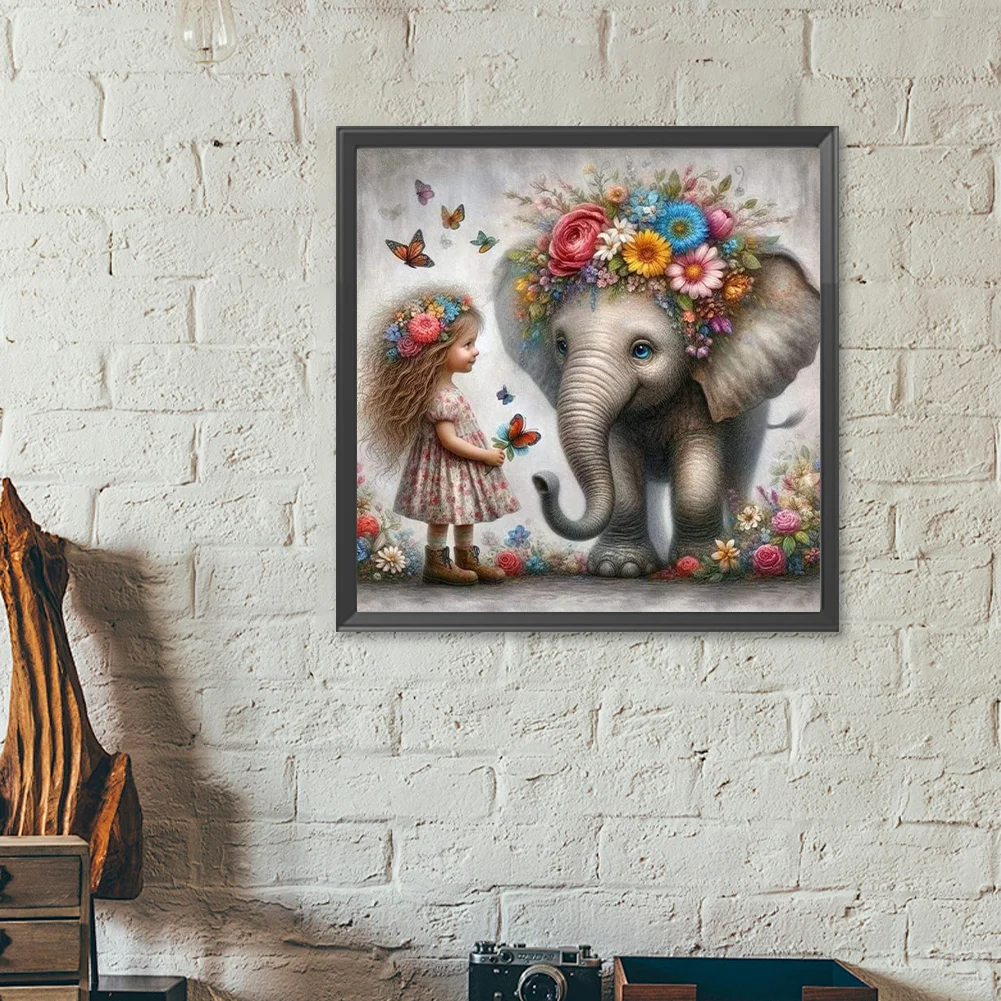 Diamond Painting - Full Round Drill - Girl Elephant(Canvas|40*40cm)