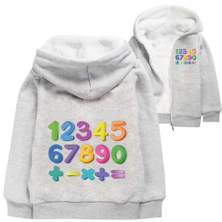 Mayoulove 1234567890 Figures Print Girls Boys Fleece Lined Cotton Zip Up Hoodie-Mayoulove