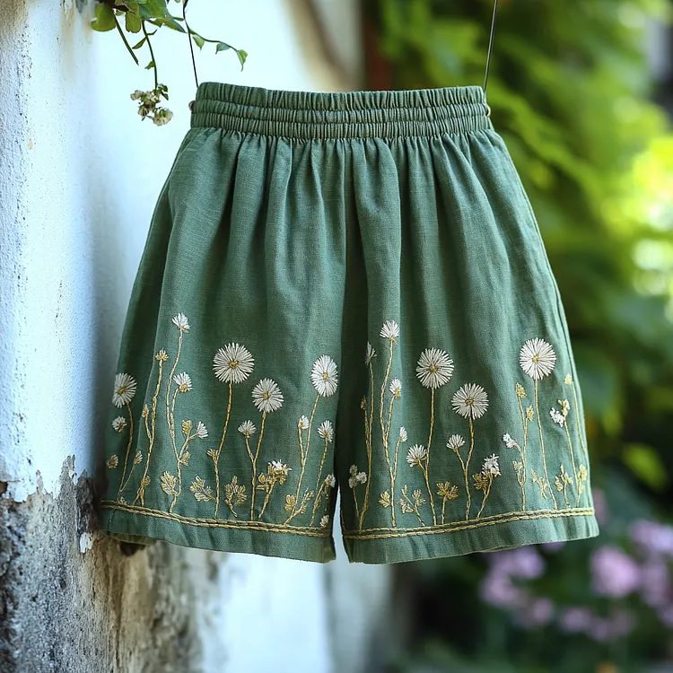 Women's Retro Dandelion Elastic Casual Shorts