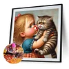Diamond Painting-DIY Full Round Drill Girl Cat(40*40 CM)