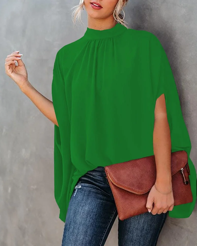 Brownm Round Neck Loose Batwing Sleeve Blouses