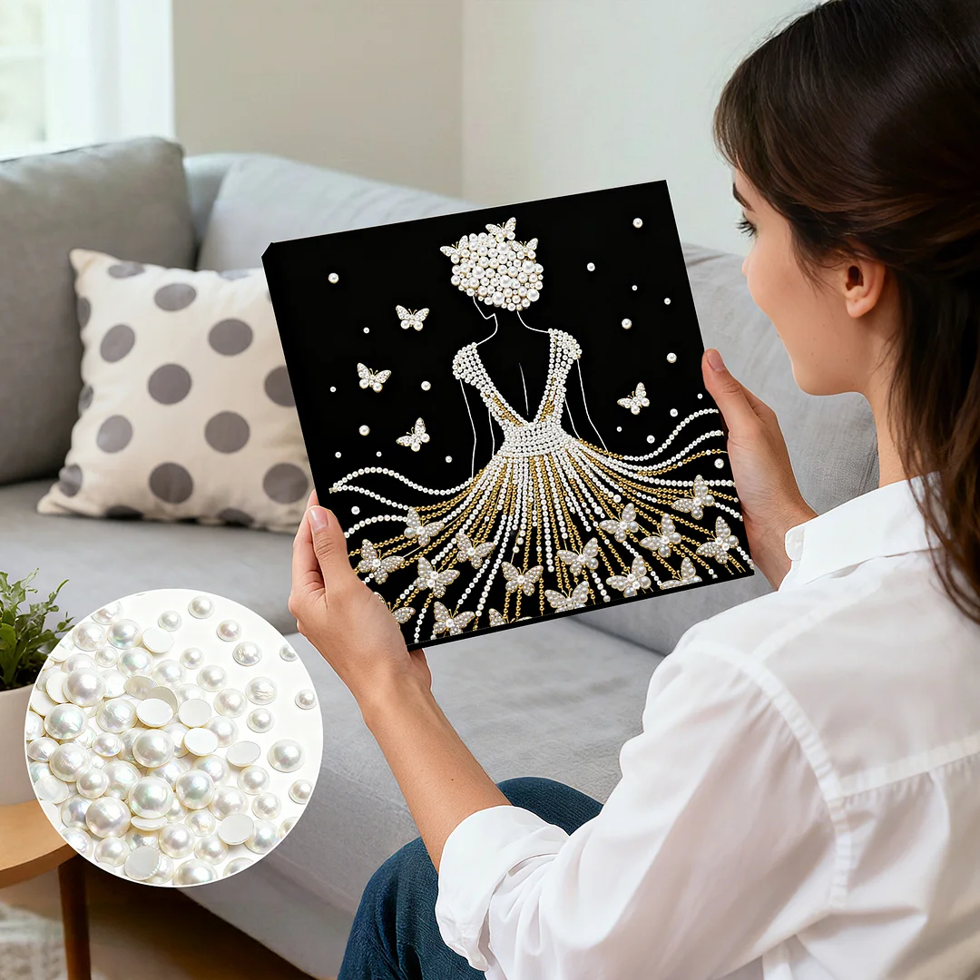 Girl DIY Pearl Diamond Art Kit for Adults Home Decor 25x25cm With Frame