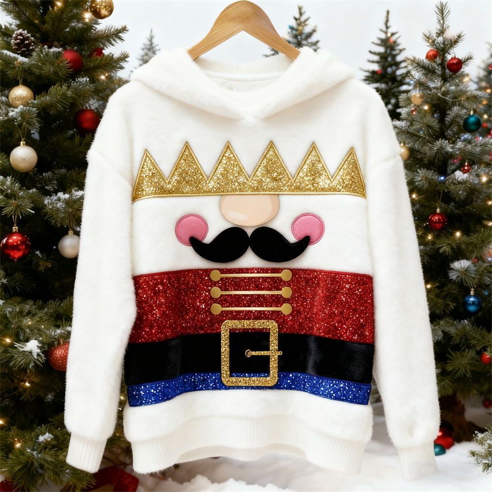 Christmas Nutcracker-inspired Women's Hooded Flannel Sweater elevenforest