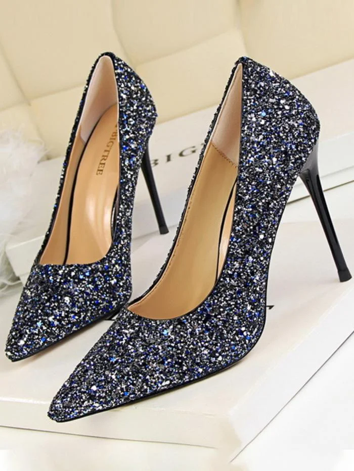 Fashion shallow mouth pointed toe sparkling sequins sexy high-heeled shoes
