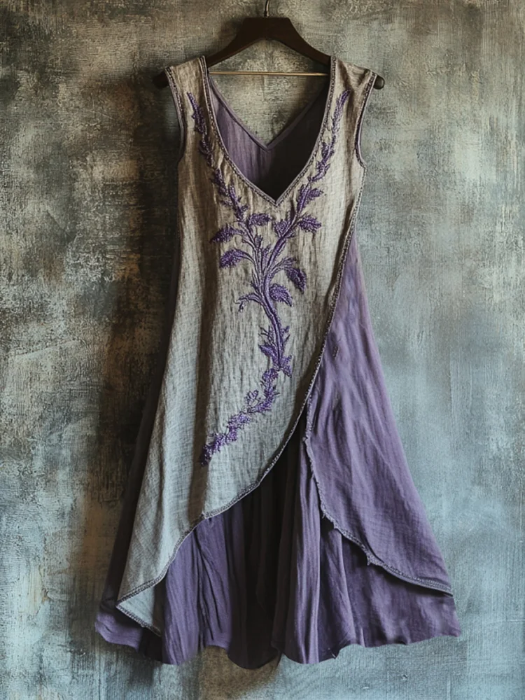 Utbros Vintage Celtic Knot With Lavender Art Pattern Linen Tank Dress