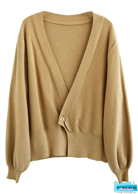 Women Blue V Neck Solid Button Knit Cardigan Fall
