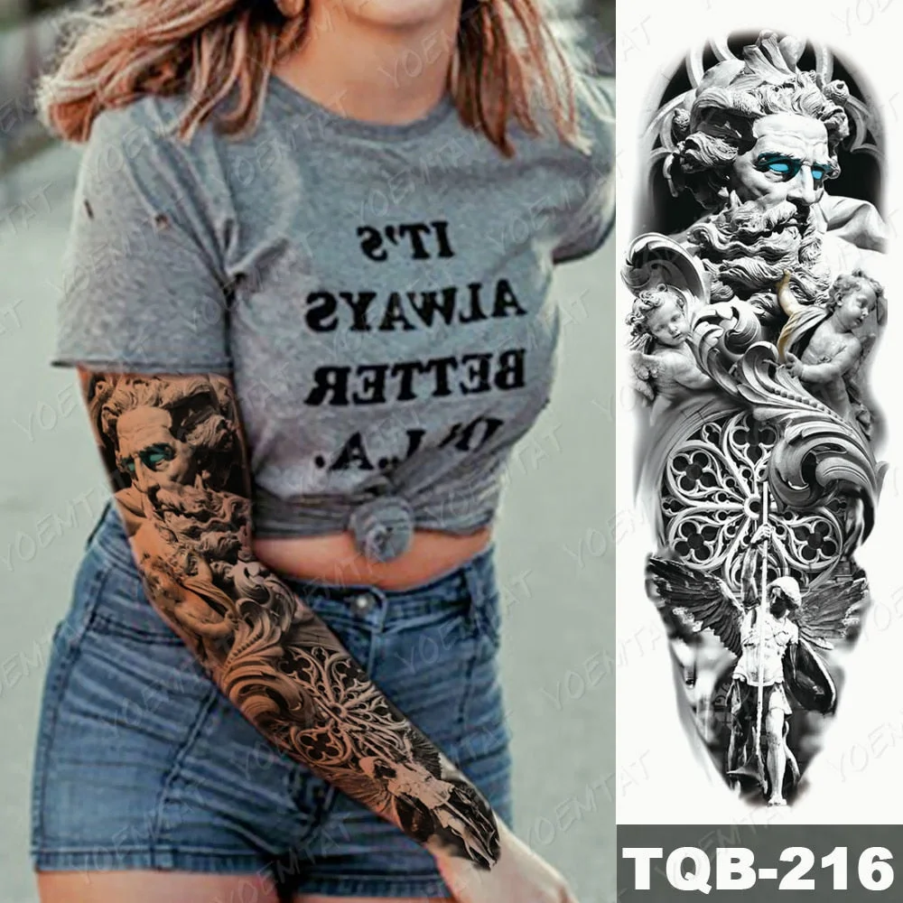Large Arm Sleeve Tattoo Warrior Soldier Dragon Waterproof Temporary Tatto Sticker King Lion Universe Body Art Full Fake Tatoo