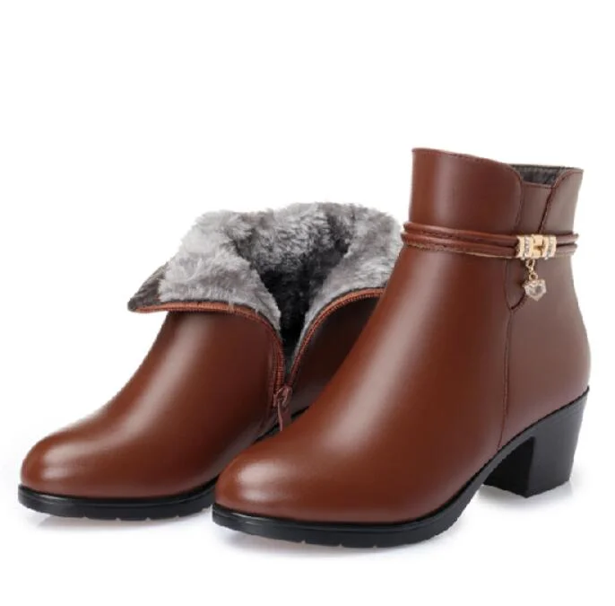 GKTINOO 2022 NEW Fashion Soft Leather Women Ankle Boots High Heels Zipper Shoes Warm Fur Winter Boots for Women Plus Size 35-43