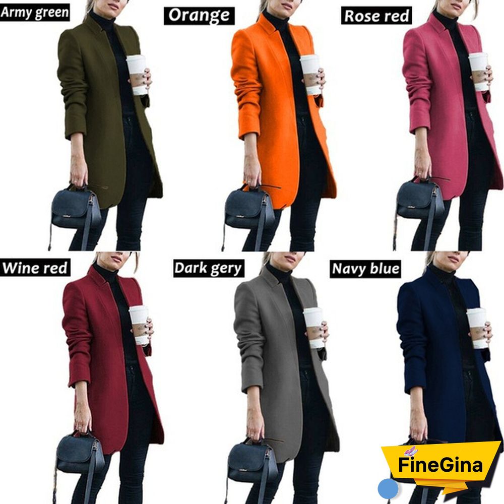NEW Trending Autumn and Winter Fashion Women's Stand-up Collar Woolen Coat Solid Color Lapel Wool Overcoat Loose Long Windbreaker Jacket Plus Size