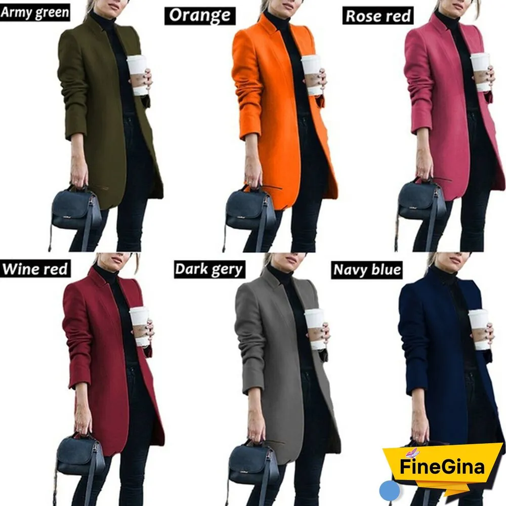 NEW Trending Autumn and Winter Fashion Women's Stand-up Collar Woolen Coat Solid Color Lapel Wool Overcoat Loose Long Windbreaker Jacket Plus Size