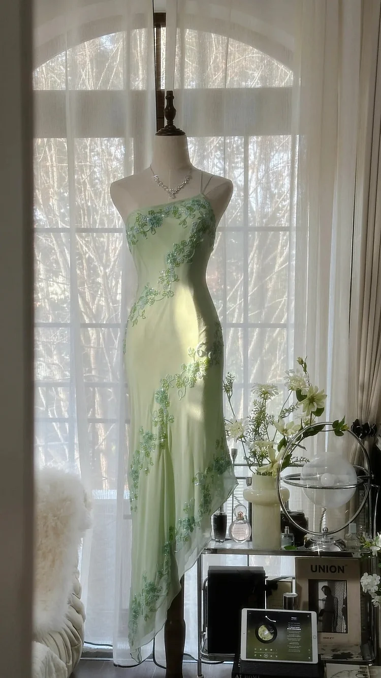 Green Romantic Gorgeous Exquisite Elegant Beaded One Shoulder Long Chiffon Evening Dress Prom Dress Prom Dress Birthday Vacation Party Dress