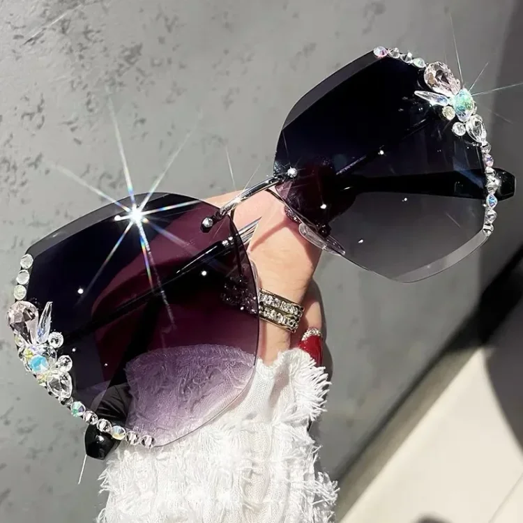 New Style Large Round Frame Diamond Sunglasses Women Luxury Unisex Oversized Sun Glasses UV400 Eye Protection Glasses