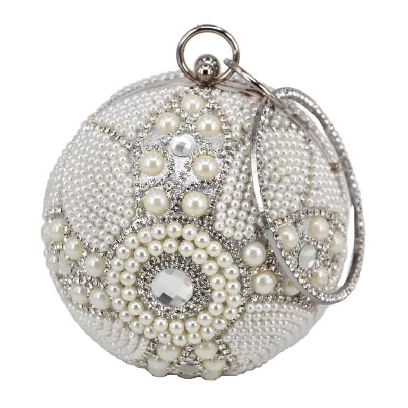 Bowling Design Pearl Clutch Bag circular ring Wristlets Bag Women Party Evening Bag Crystal tassels Ball Female wallet XQ-15