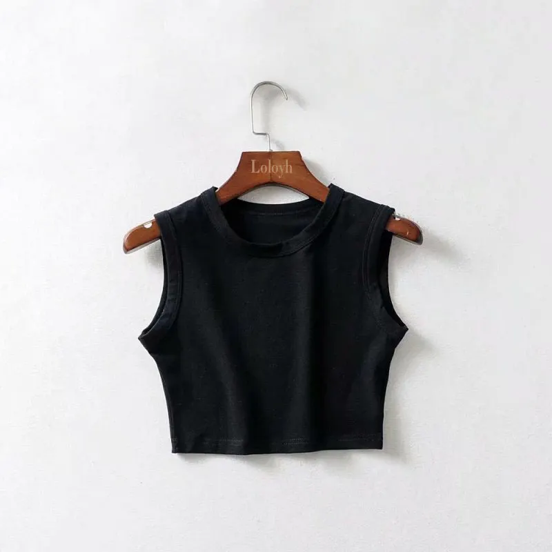 Churchf Churchf 2024 New Women's Top Cycling Vest Cotton Pure Color Wide Edge Short Crop Vest