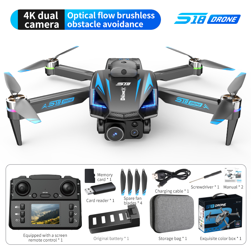 S18 Remote Control Drone High-Definition Aerial Photography Brushless Remote Control Aircraft Quadcopter with Screen Long Endurance