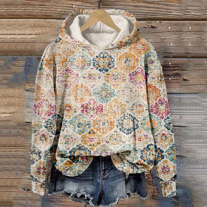 Vintage Western Ethnic Pattern Washed Comfy Hoodie wearshes