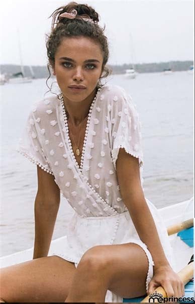 Deep V Neck Chiffon Romper with Belt