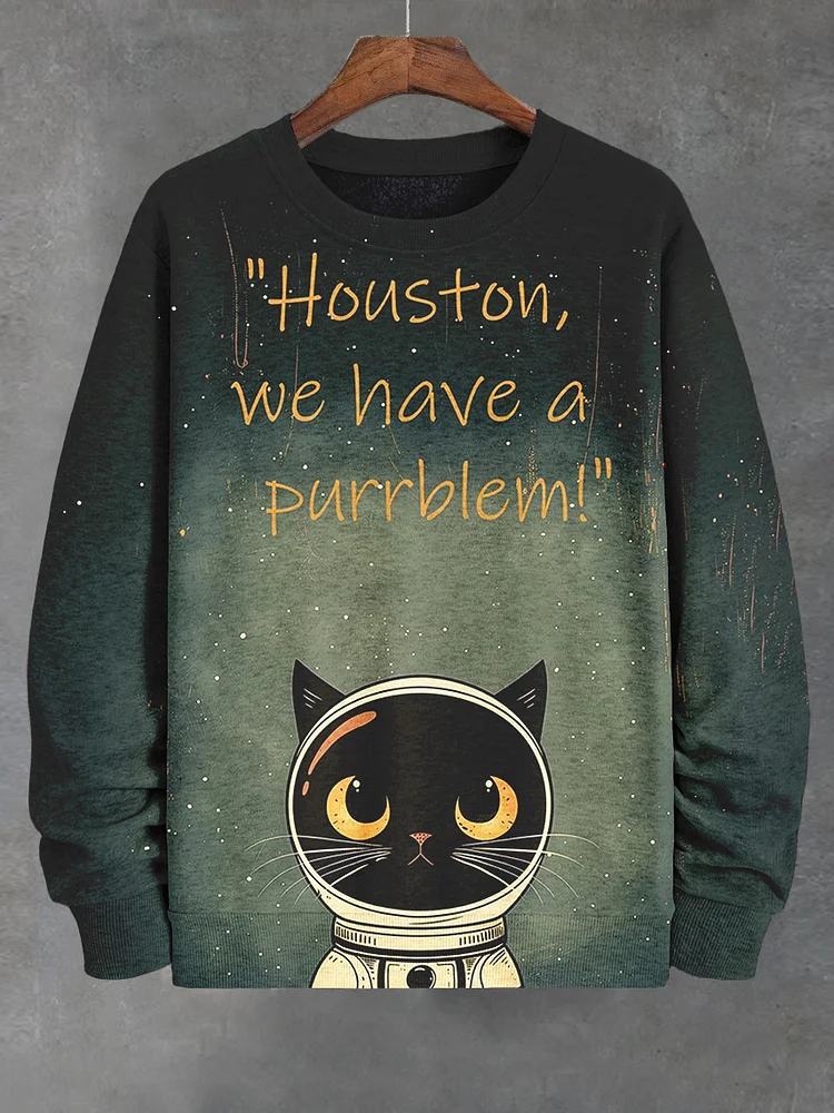 Men's Astronaut Cat Houston We Have A Purrblem Art Print Casual Sweatshirt