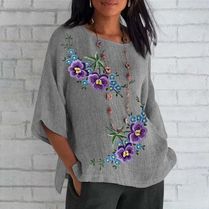Comstylish Women's Purple Flower Round Neck Shirt