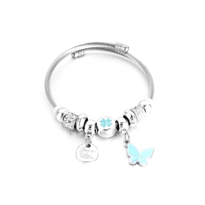 Elegant Heart Shape Butterfly Stainless Steel Asymmetrical Plating Bangle