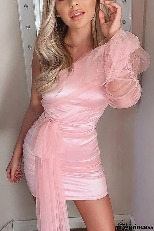 One Shoulder Long Sleeve Mini Dress