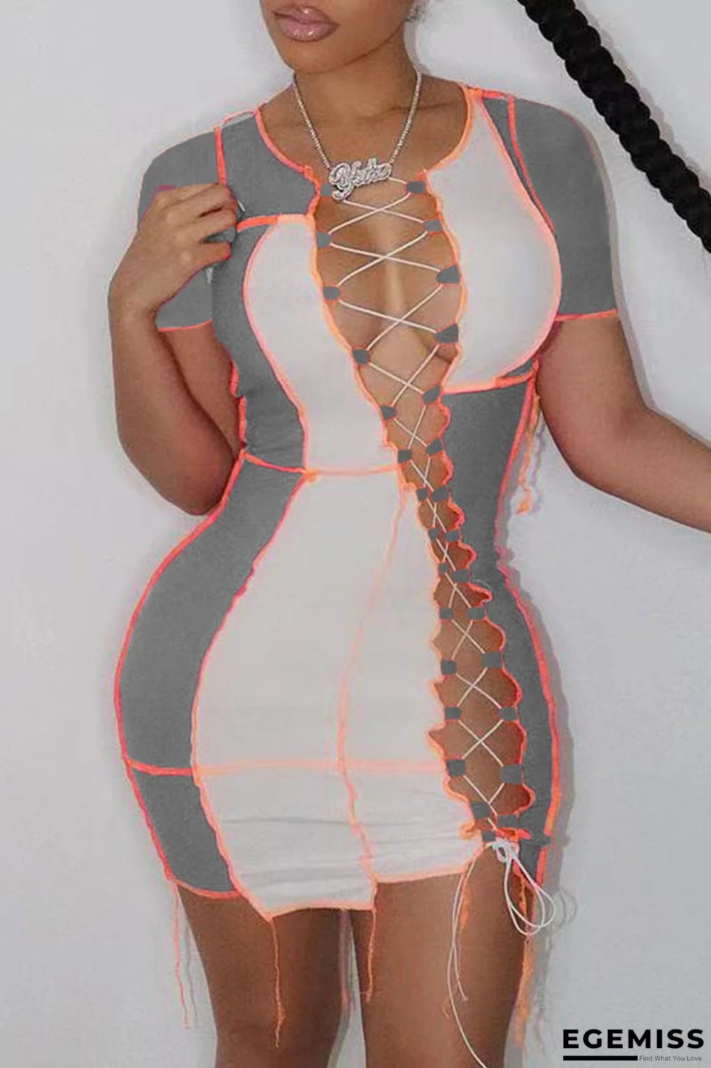 Grey Sexy Solid Bandage Hollowed Out O Neck A Line Dresses | EGEMISS