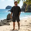 Men's Casual Waffle-Knit Crew Neck T-Shirt And Shorts Set by Inlyline