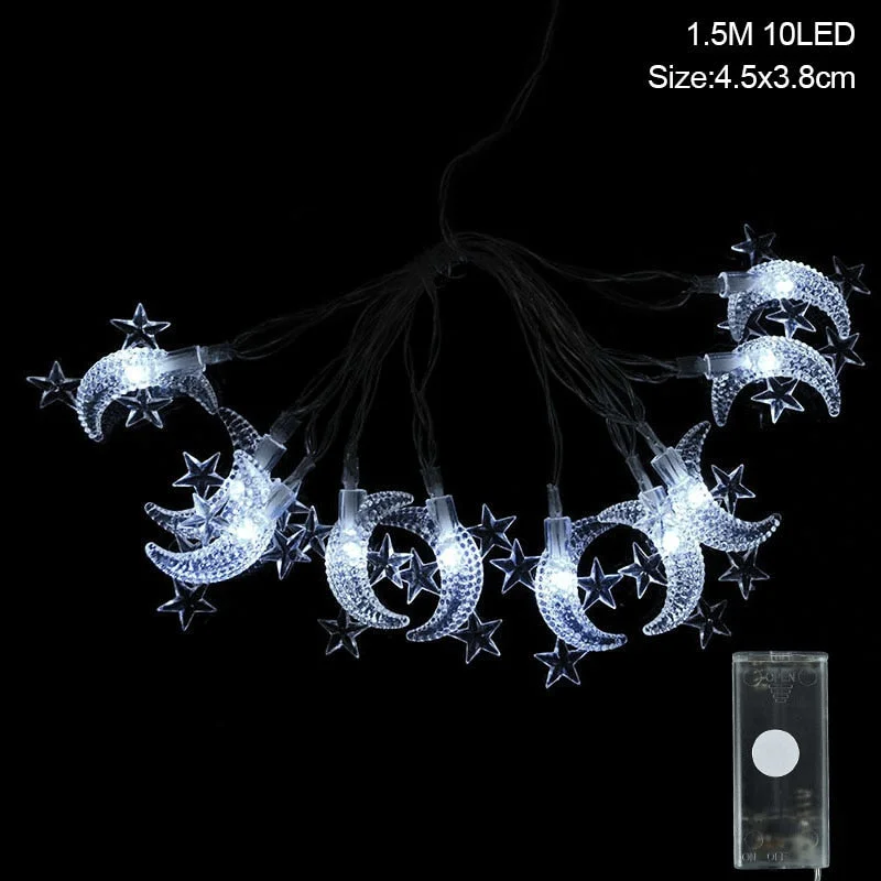 Moon Star LEd Light String Eid Mubarak Decoration for Home Ramadan Kareem Muslim Islamic Decor Hajj Mubarak Eid Gifts Al Adha