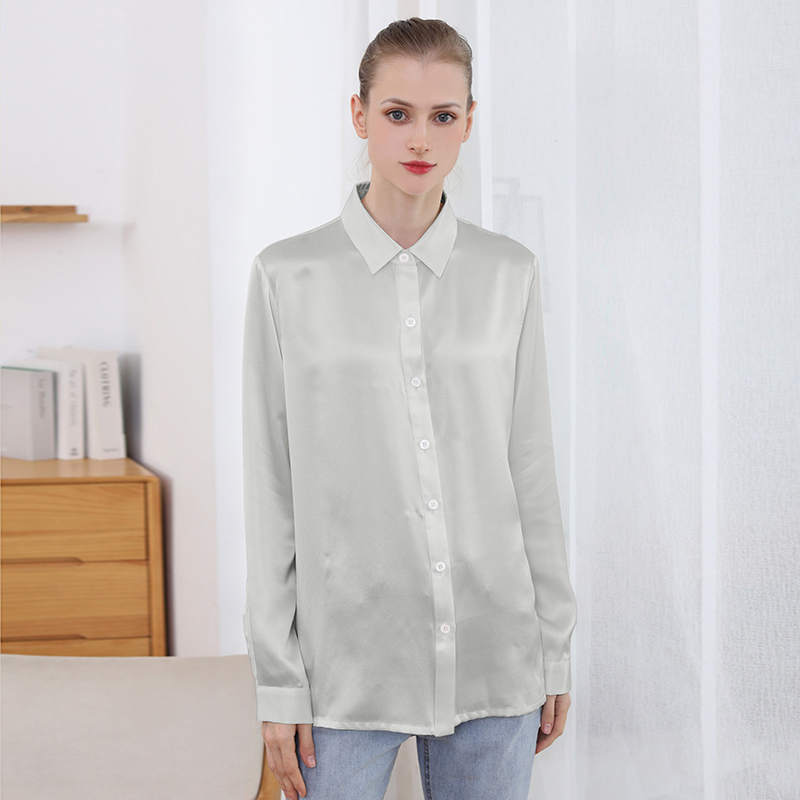 Solid Long Sleeve Multi-color Silk Shirt Gray