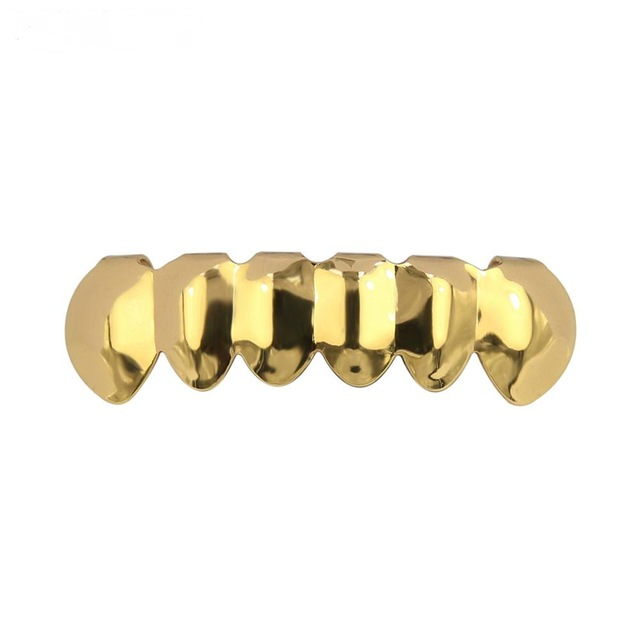 Gold Plated Hip Hop Teeth Grillz Flame Top&Bottom Grills Set-VESSFUL