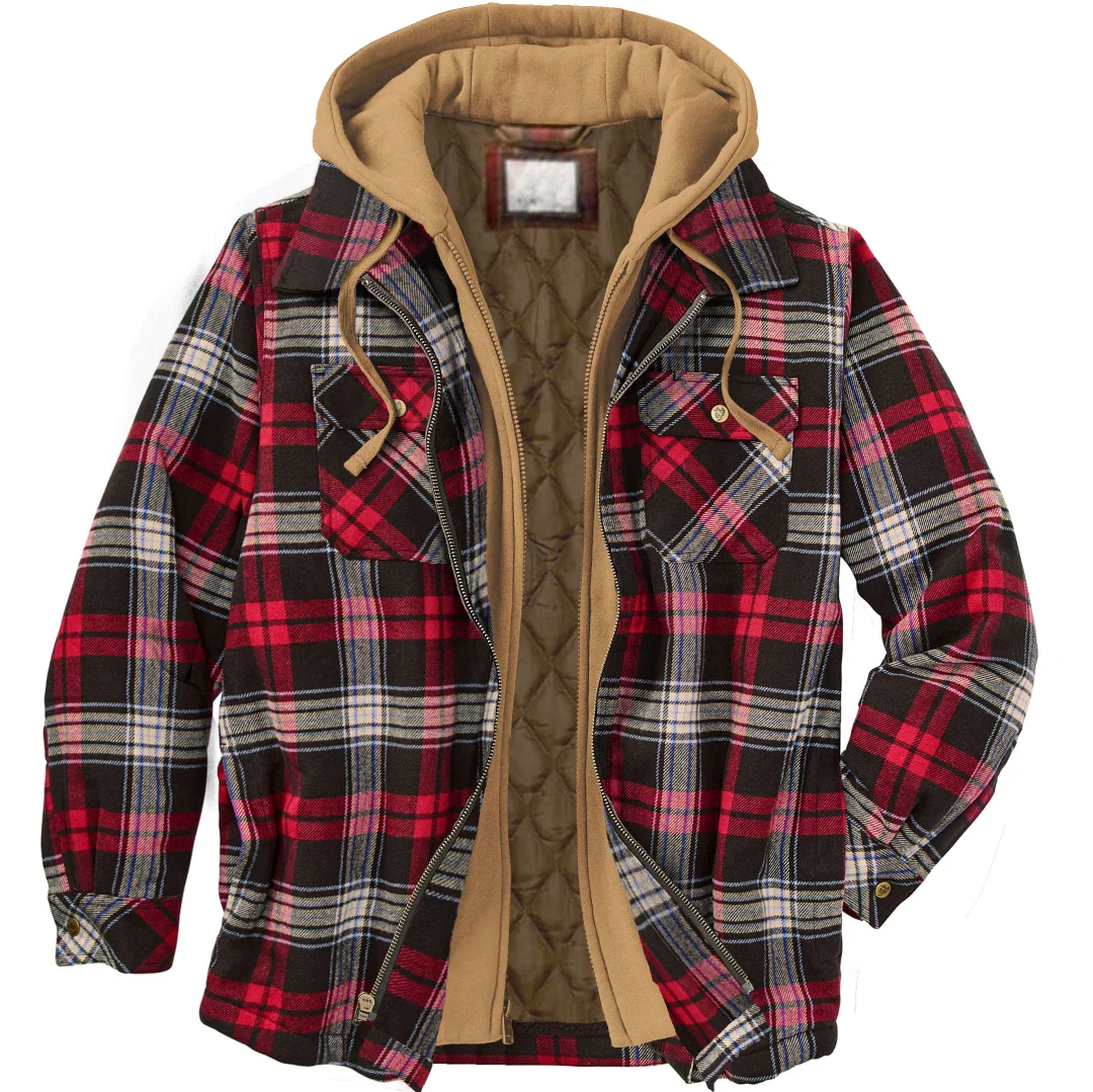 Men's Autumn & Winter Outdoor Casual Checked Hooded Jacket