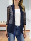 Vibrant V-Neck Crochet Cardigan - Elegant 3/4 Sleeve Mesh Slim Fit, Breathable, Casual, Comfortable, Women's Fashion Clothing for Daily Wear