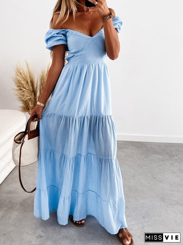 Women's Dresses Short Sleeve Off Shoulder Strap Dress