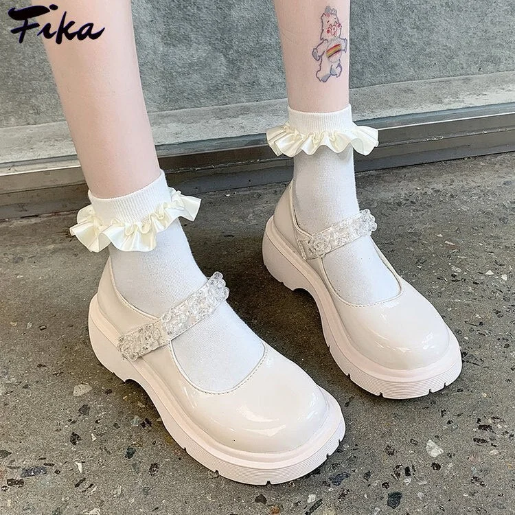 Platform Lolita Shoes Japanese Style Women Soft Leather Heel Shoes 2021 Ladies College Student Black Mary Jane Shoes Goth Punk