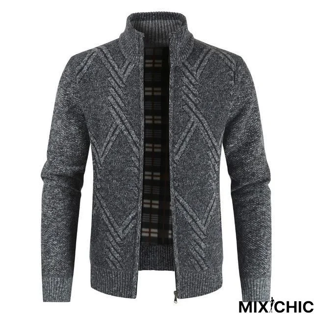 Autumn Winter Mens Sweater Casual Stand Collar Thick Cardigan Men Fashion Warm Sweater Coats