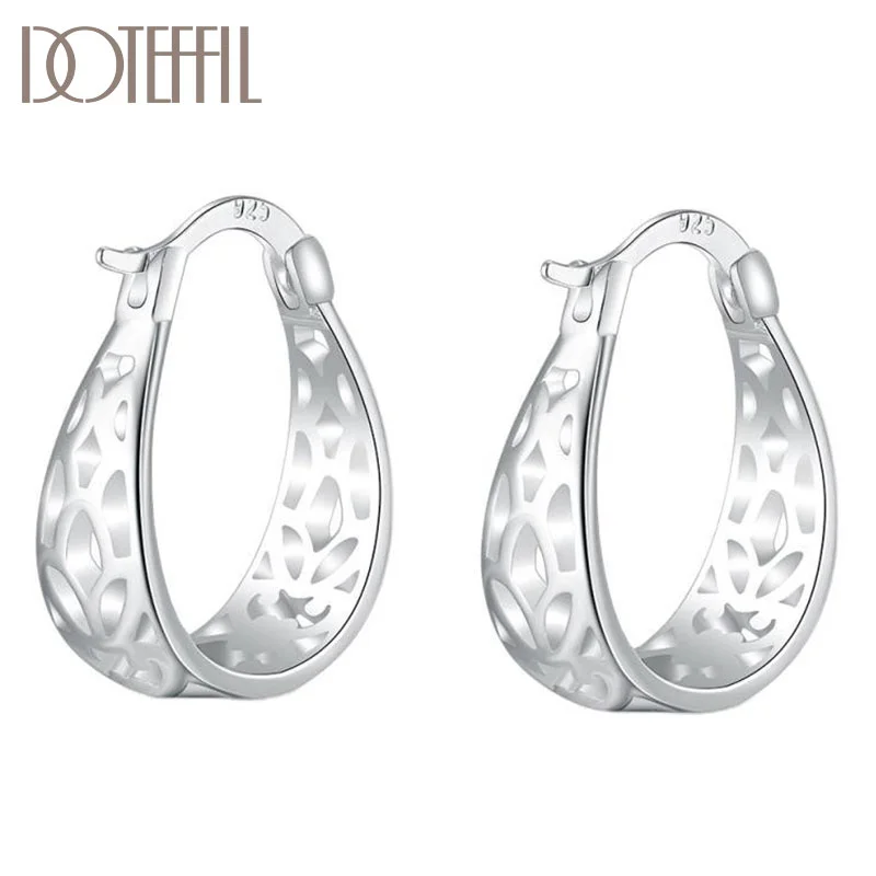 DOTEFFIL 925 Sterling Silver Classic Hollow Flower Earrings Charm Women Jewelry