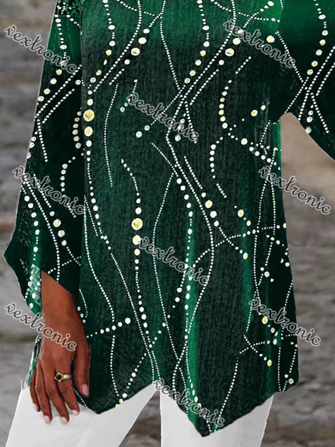 Women 3/4 Sleeve Scoop Neck Printed Stitching Women Tops