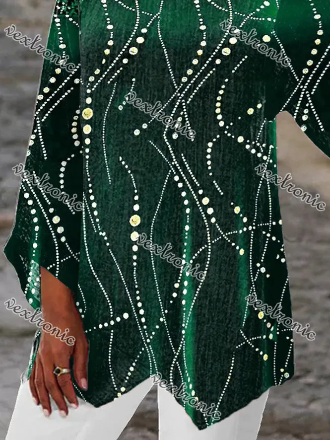 Women 3/4 Sleeve Scoop Neck Printed Stitching Women Tops
