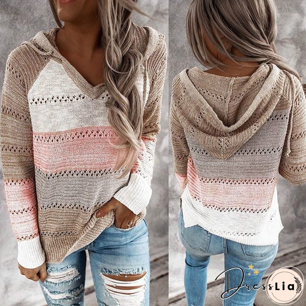 New Comfy Stylish Stitching Color Hoodies For Women Long Sleeve New Casual Clothing Style Casual Tops For Women Women's Casual Spring Fall Sweaters 7 Colors