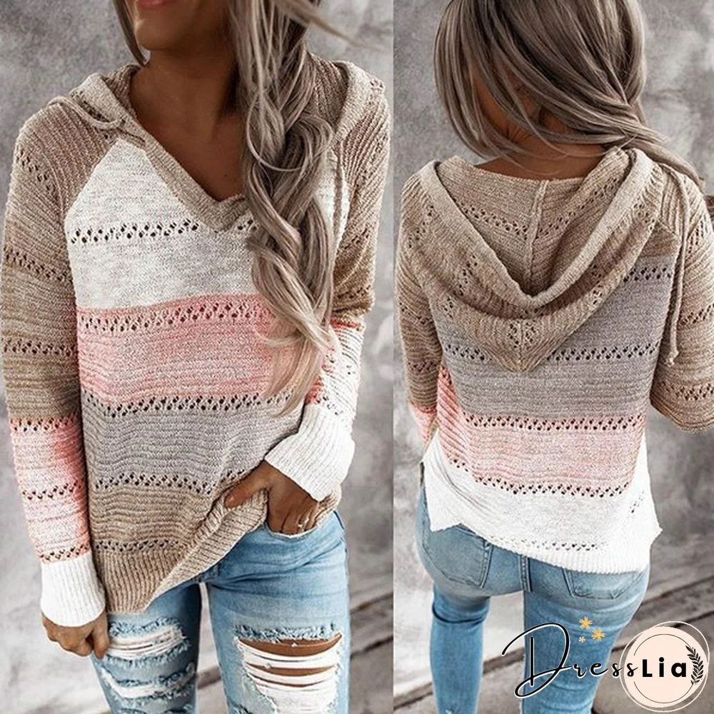 New Comfy Stylish Stitching Color Hoodies For Women Long Sleeve New Casual Clothing Style Casual Tops For Women Women's Casual Spring Fall Sweaters 7 Colors