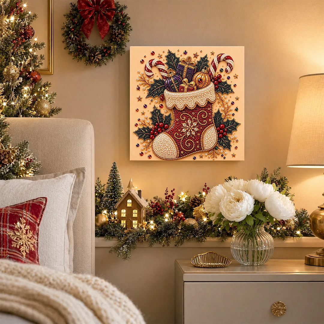 Framed Pearl Painting Kit Christmas Stocking 7.87x7.87in