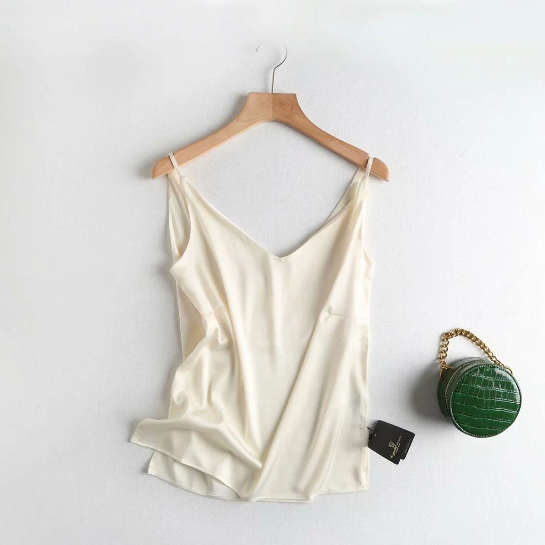 toppies summer tops ladies satin camisole tops womens sleeveless v-neck t-shirts solid color