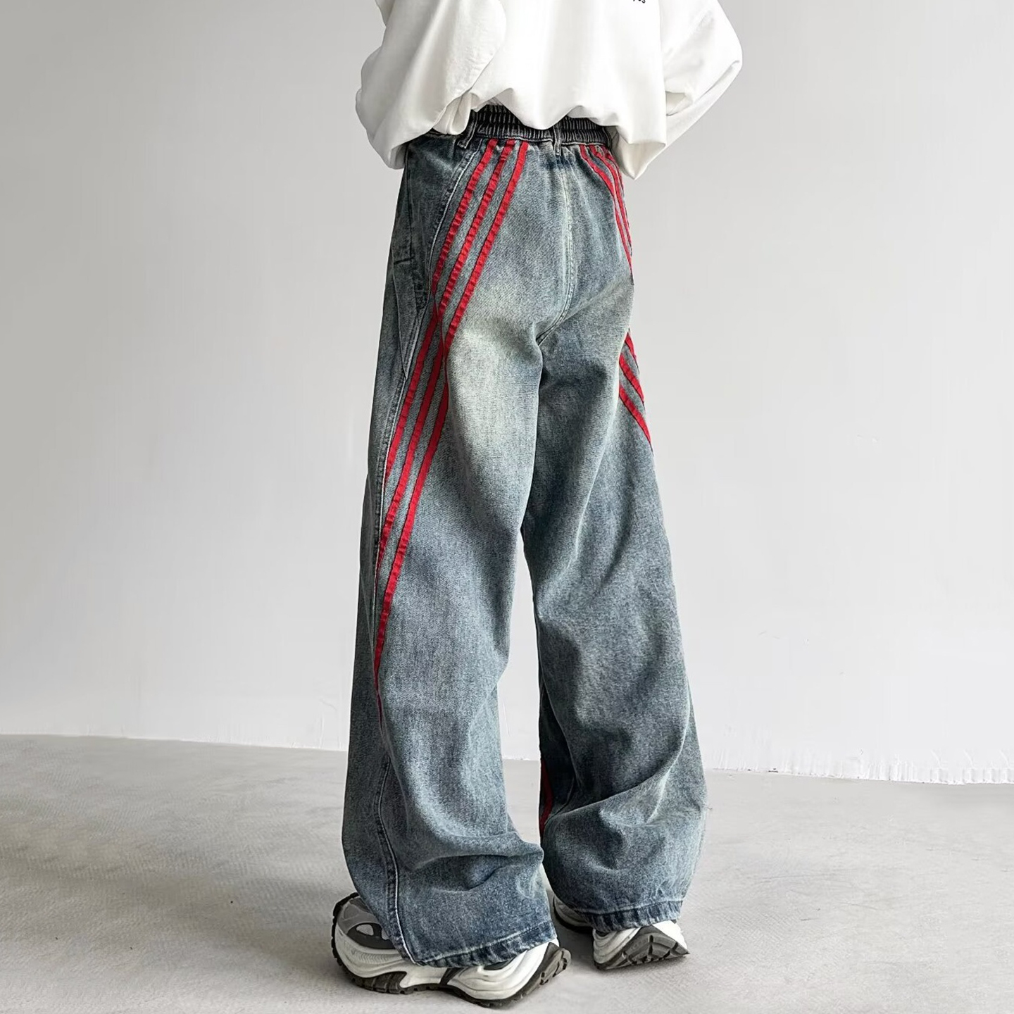 Sopula Unisex Retro Street Stripe Patchwork Jeans - SOPULA